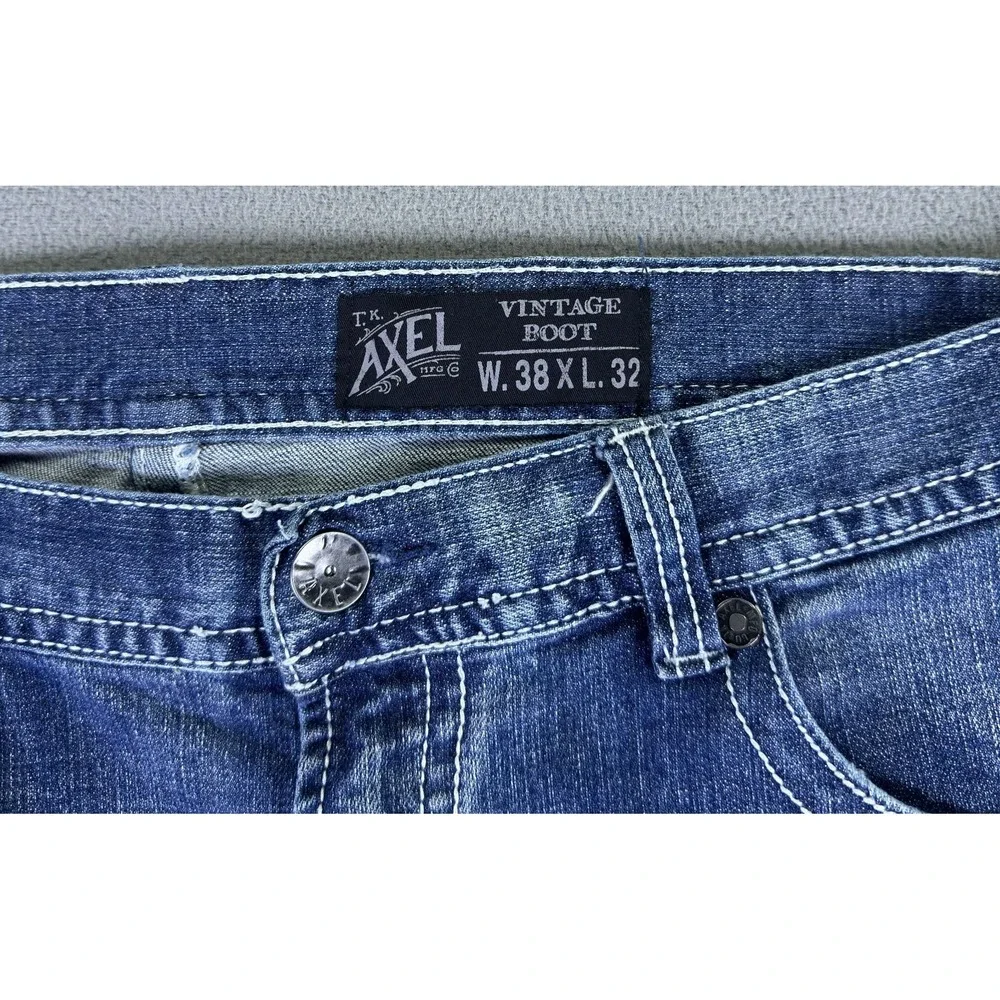 TK Axel Jeans Mens 38x32 Blue Vintage Bootcut Cowboy Flap Pocket Embroidered Y2K